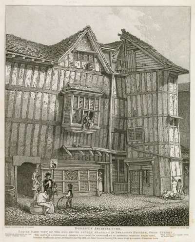 Sydøst Udsigt over et gammelt hus, der for nylig stod i Sweedons Passage, Grub Street af English School
