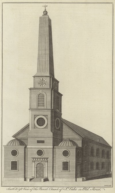 South West View af Parish Church of St Luke i Old Street, London af English School