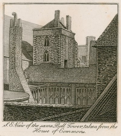 Sydøst udsigt over Klokketårnet, St Stephens Chapel, taget fra Underhuset af English School