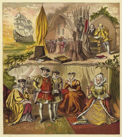 Suveræner af Tudor-linjen; Kong Henry VII, Kong Henry VIII, King Edward VI, Queen Mary, Queen Elizabeth I af English School