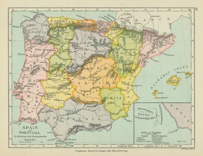 Spanien og Portugal (farvelitografi) af English School
