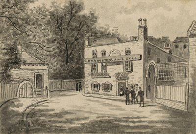 Spaniards Inn, Hampstead, London (wc på papir) af English School