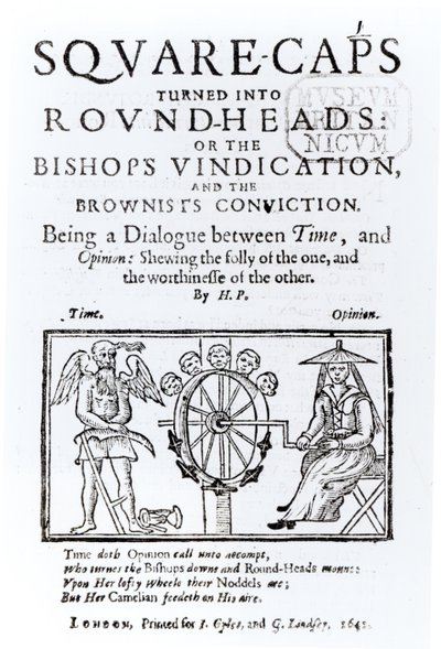 Square-Caps forvandlet til runde hoveder, 1642 af English School