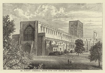 St Albans Cathedral, sydvestlig udsigt, før restaureringen af English School