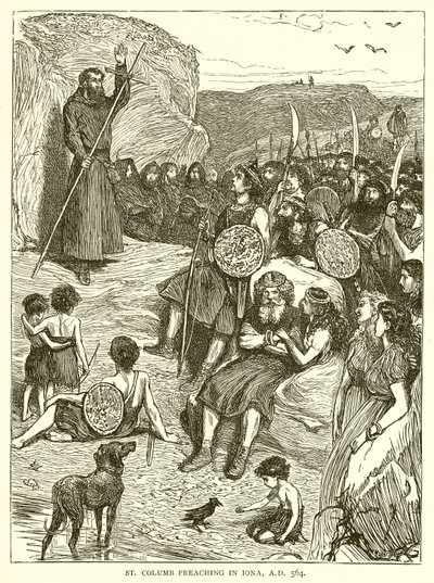 St. Columb prædiker i Iona, 564 e.Kr af English School