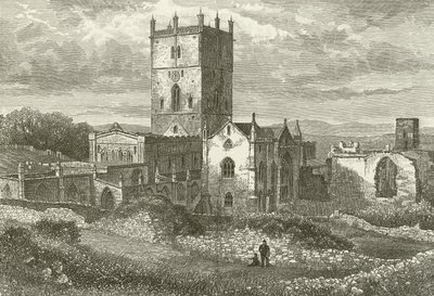 St Davids Cathedral og kollegiet, fra det nordøstlige af English School