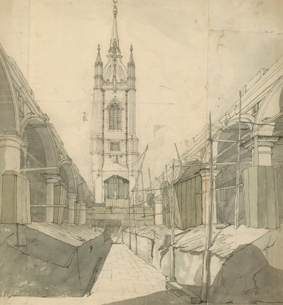 St Dunstan-in-the-East, London (wc på papir) af English School