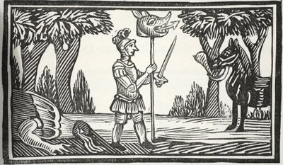 St George with the Dragons head, illustration fra Chap-books of the Eighteenth Century af John Ashton, pub. 1882 af English School