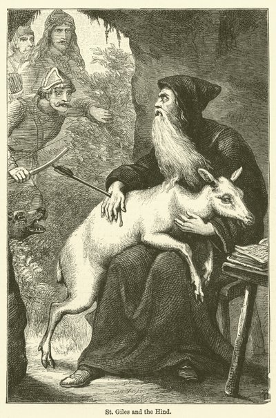 St Giles and the Hind (kobberstik) af English School