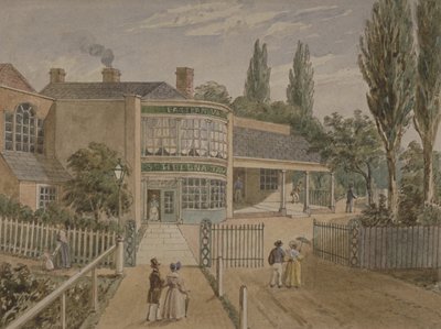 St Helena tehaver, Lower Road, Rotherhithe, ca. 1860 (wc på papir) af English School