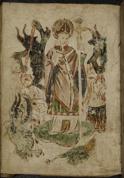 St Patrick omgivet af dæmoner af English School