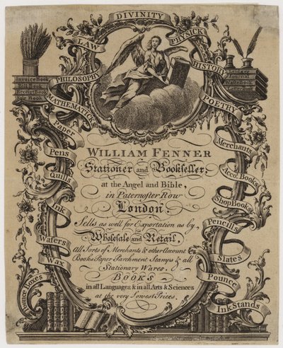Papirmand og boghandler, William Fenner, handelskort af English School