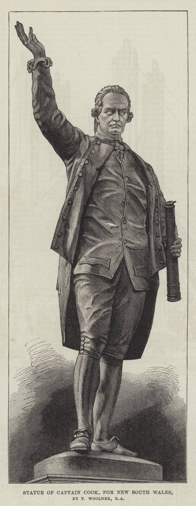 Statue von Captain Cook, für New South Wales, von T. Woolner, RA (Gravur) von English School
