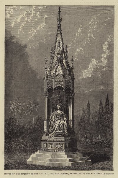 Statue af Hendes Majestæt i Victoria Gardens, Bombay, præsenteret af Guicowar of Baroda (gravering) af English School