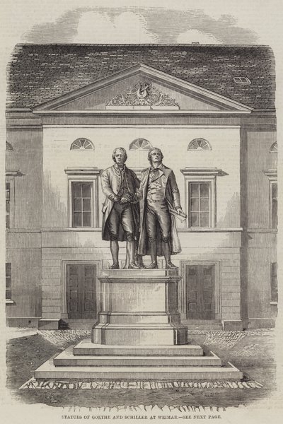 Statuen von Goethe und Schiller in Weimar (Gravur) von English School
