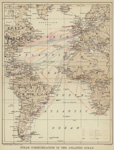 Dampkommunikation i Atlanterhavet (farve litho) af English School