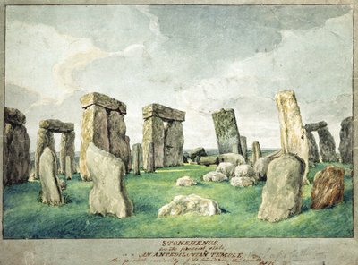 Stonehenge i sin nuværende tilstand, et anpedilunsk tempel, 1821 (wc på papir) af English School