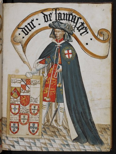 Stowe 594 f.8, Portræt af Henry, hertug af Lancaster, en ridderstifter af strømpebåndsordenen, illustration fra 
