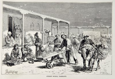 Street Scene, Yarkand, illustration fra The Universal Geography, the Earth and its inhabitants af Elisee Reclus, udgivet 1878 af English School