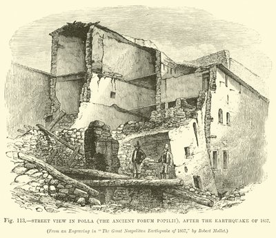 Street view in Polla (the Ancient Forum Popilii), after the earthquake of 1857  af English School