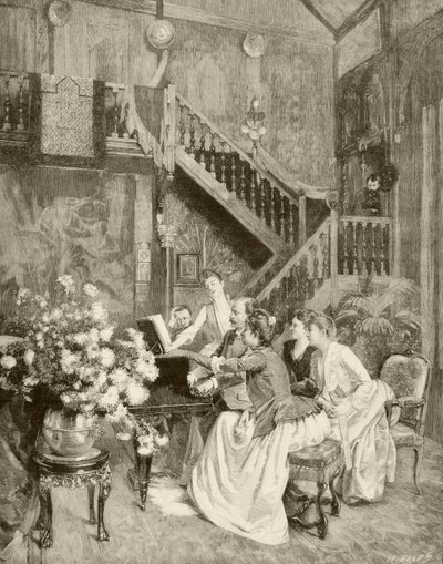 At studere et partitur (litho) af English School