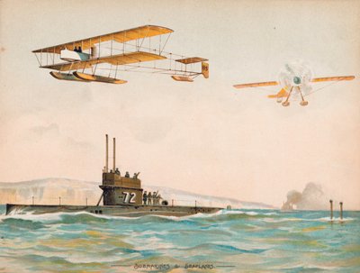 U-Boote und Wasserflugzeuge (Chromolithografie) von English School