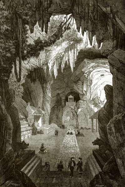 Underjordisk buddhisttempel i marmorklipperne nær Touraine i Cochin Kina af English School
