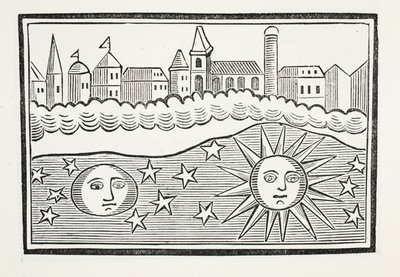 Sun, Moon, Stars and Earth Transponed, illustration fra Chap-books of the Eighteenth Century af John Ashton, pub. 1882 af English School