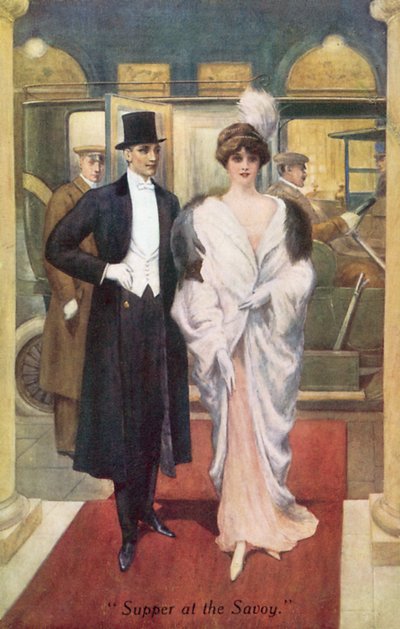 Aftensmad på Savoyen (farve litho) af English School