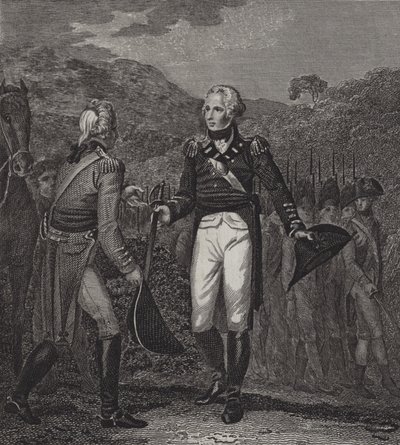Overgivelse af general Burgoynes hær ved Saratoga, 1777 af English School