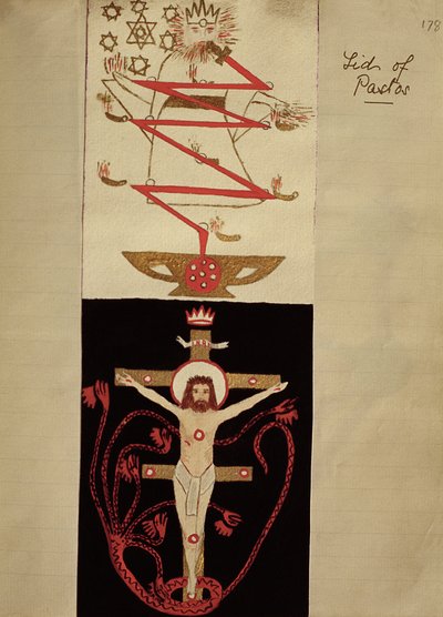 Symbolske designs på låget af Pastos i adepternes hvælving, ca. 1895 (farvet blæk på papir) af English School