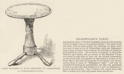 Bordet skulle have tilhørt Shakspeare i Stratford-on-Avon (gravering) af English School