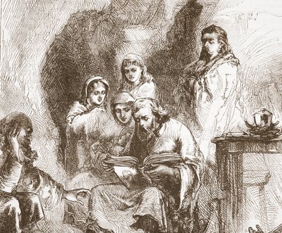 Taboriter tilbeder i en hule, illustration fra The History of Protestantism af James Aitken Wylie (1808-1890), pub. 1878 af English School