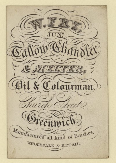 Talg Chandler og smelter, W Fry, handelskort af English School