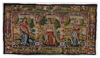 Tapestry lang pude forestillende Faith, Hope and Charity, lavet i Sheldon, England, slutningen af det 16. århundrede (uld) af English School