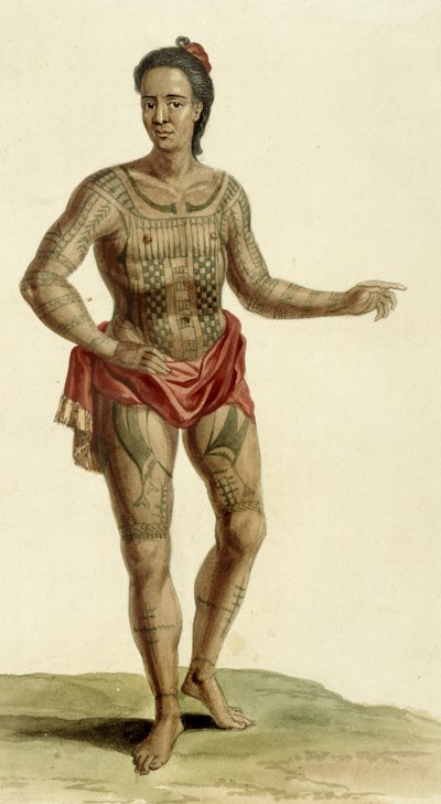Tatoveret hawaiiansk kriger, 1824 af English School