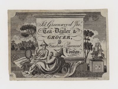 Tehandler og købmand, James Greenwood, handelskort af English School