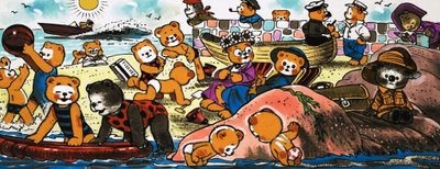 Teddybären spielen am Strand von English School