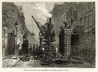 Temple Bar, London. Nedrivning, 12. januar 1878 af English School
