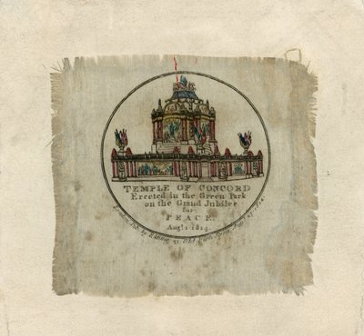 Temple of Concord for at fejre freden i 1814 (tryk på silke) af English School