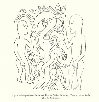 Adam og Evas fristelse, på Font at Cowlam (gravering) af English School