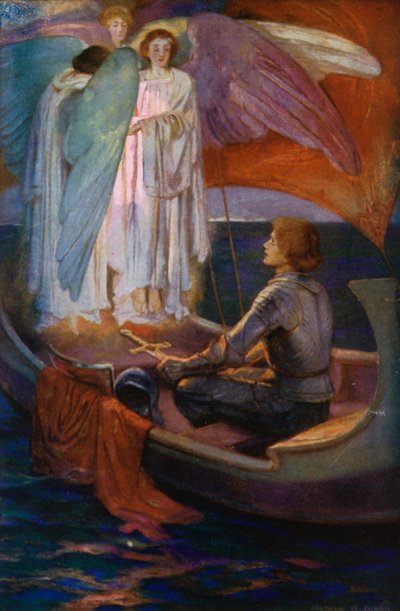 Tennyson-digt: Sir Galahad (farve litho) af English School