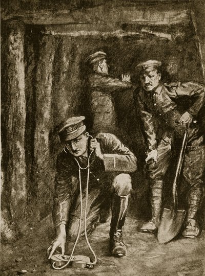 Spændt øjeblik i grøftminedrift, 1914-19 af English School