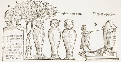Terafim, kopi af en illustration fra det 17. århundrede, brugt i en magihistorie, udgivet sidst i det 19. århundrede af English School