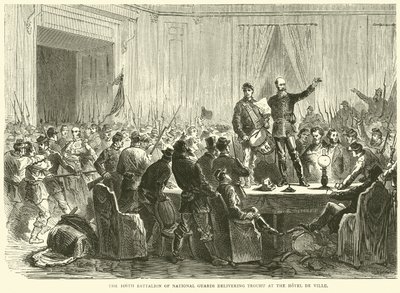 Den 106. bataljon af nationale garder leverer Trochu på Hotel de Ville, oktober 1870 af English School