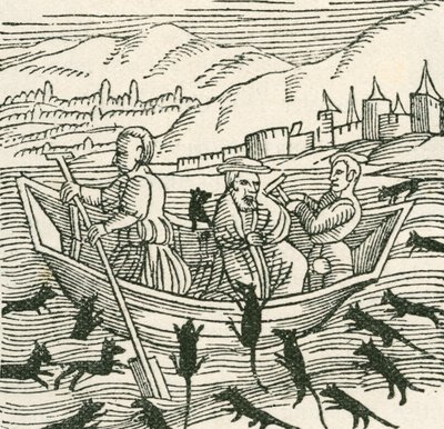 Det 10. århundredes folkeeventyr om Hatto, der var ærkebiskop af Mainz, og hvad der skete i Musetårnet, illustration fra The Strand Magazine, 1897 af English School