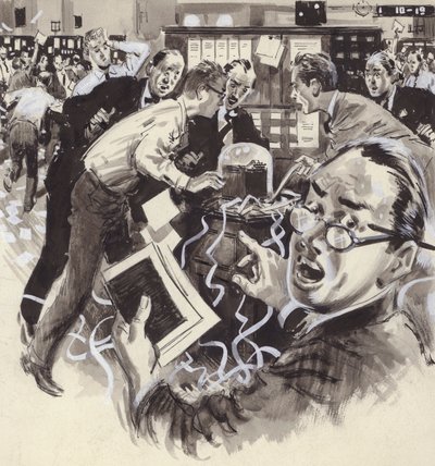 Børskrakket i 1929 (gouache på papir) af English School