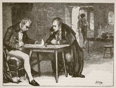 Agenterne fra Storbritannien og Sverige underskriver traktaten mod Napoleon, illustration fra Cassells Illustrated History of England (sepiafoto) af English School