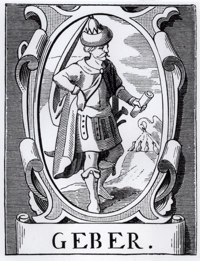Alkymisten Geber (1300-tallet) illustration fra Videnskab og litteratur i middelalderen og renæssancen, skrevet og indgraveret af Paul Lacroix, 1878 af English School
