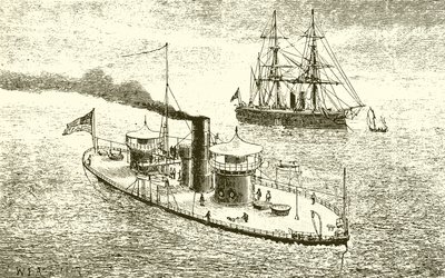 Det amerikanske krigsskib Miantonoma og Ironclad med to tårne af English School